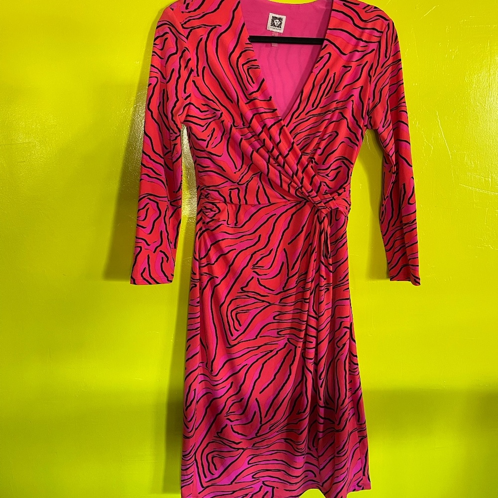 Ann Klein Hot Pink/Hot Orange Dress Size 4